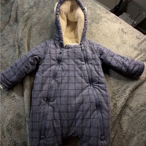 GAP Baby Blue Plaid Bunting with Cream Fleece Lining Size 3-6 mos